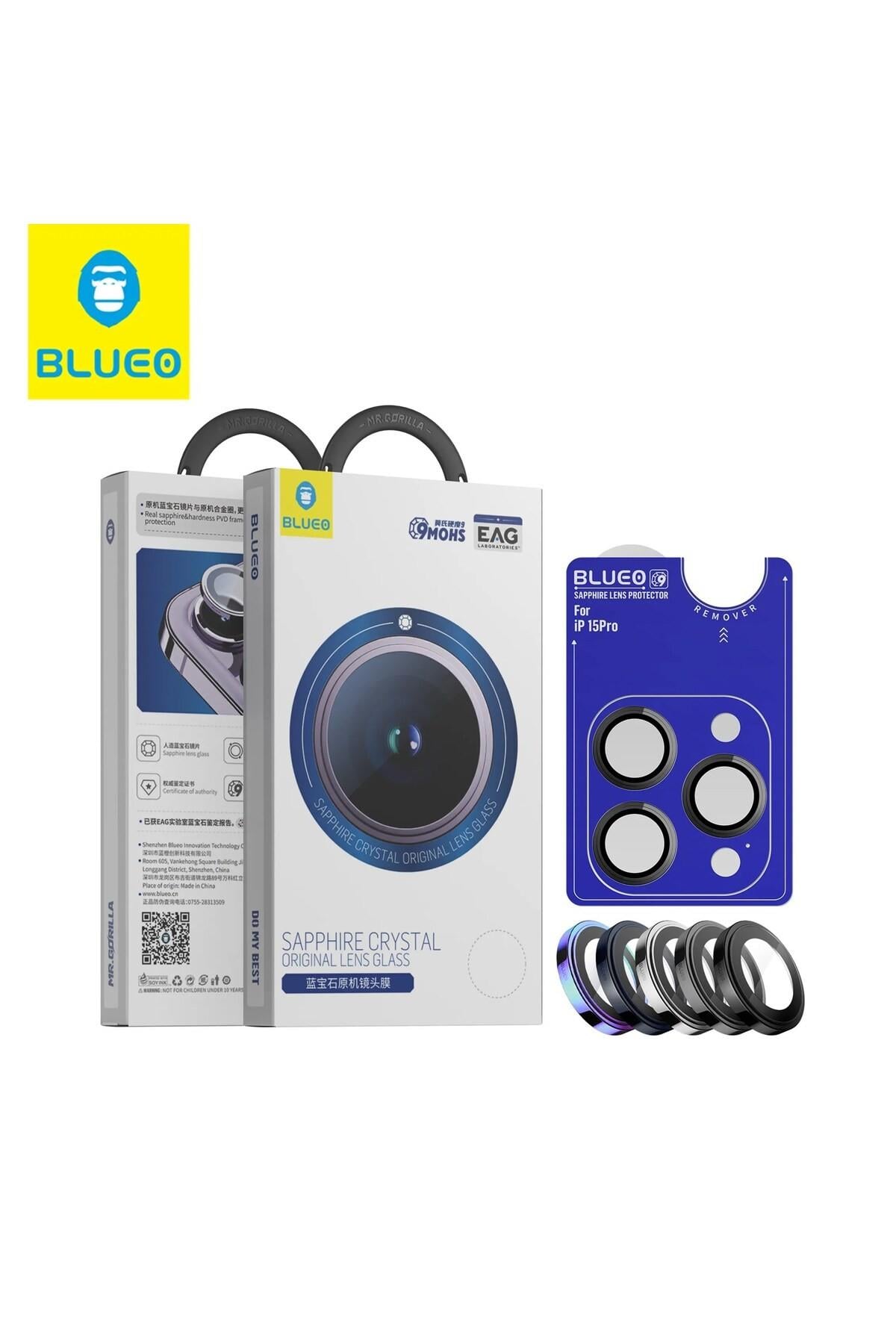 Blueo Sapphire iPhone 14 Pro Uyumlu 9 MOhs %99.99 Orijinal Safir Black Titanium Kamera Lens Koruyucu