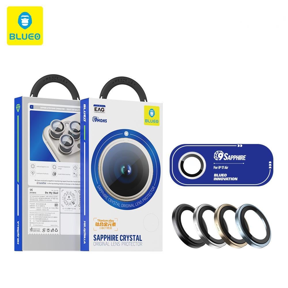 Blueo Sapphire iPhone 17 Air Uyumlu 9 MOhs %99.99 Orijinal Safir Silver Titanium Kamera Lens Koruyucu