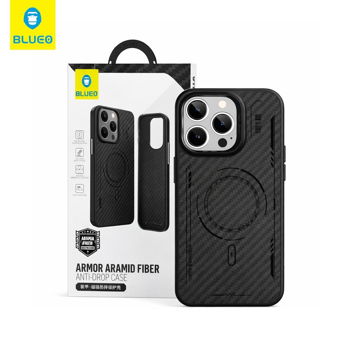iPhone 14 Pro Max Uyumlu MagSafe Destekli Aramid Fiber Darbe Emici Punk Zırh Kılıf