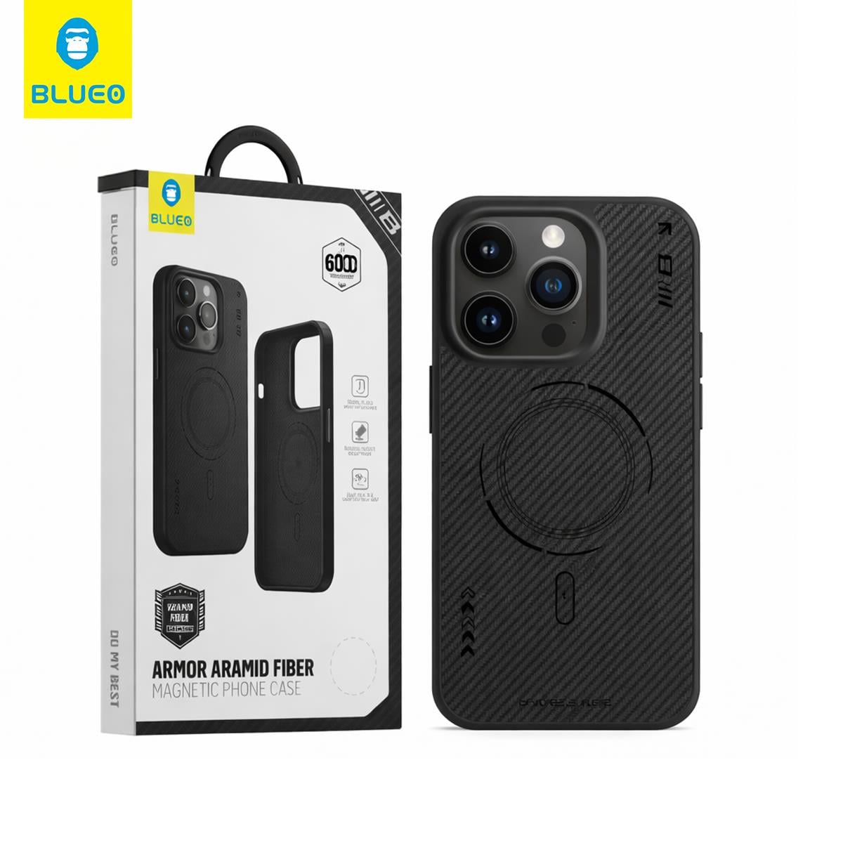 iPhone 14 Pro Max Uyumlu MagSafe Destekli 600D Aramid Fiber Lüks Karbon Desenli Zırh Kılıf