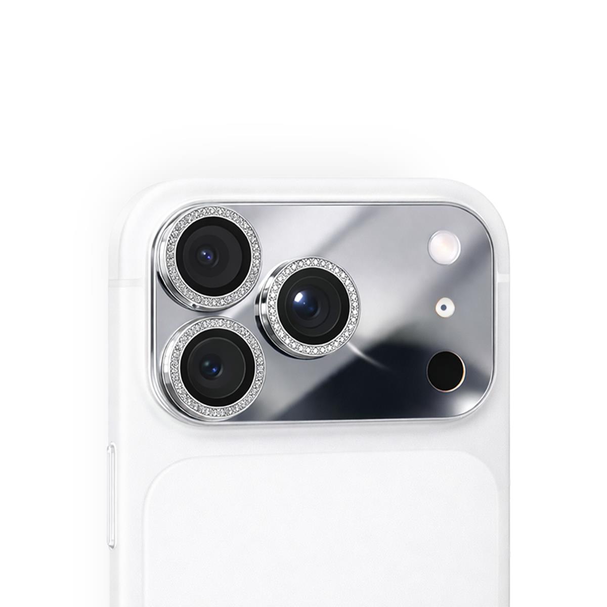 iPhone 17 Pro Max Uyumlu AR Taşlı Ayna Efektli Tam Kaplayan Kamera Lens Koruyucu - Beauty Mirror