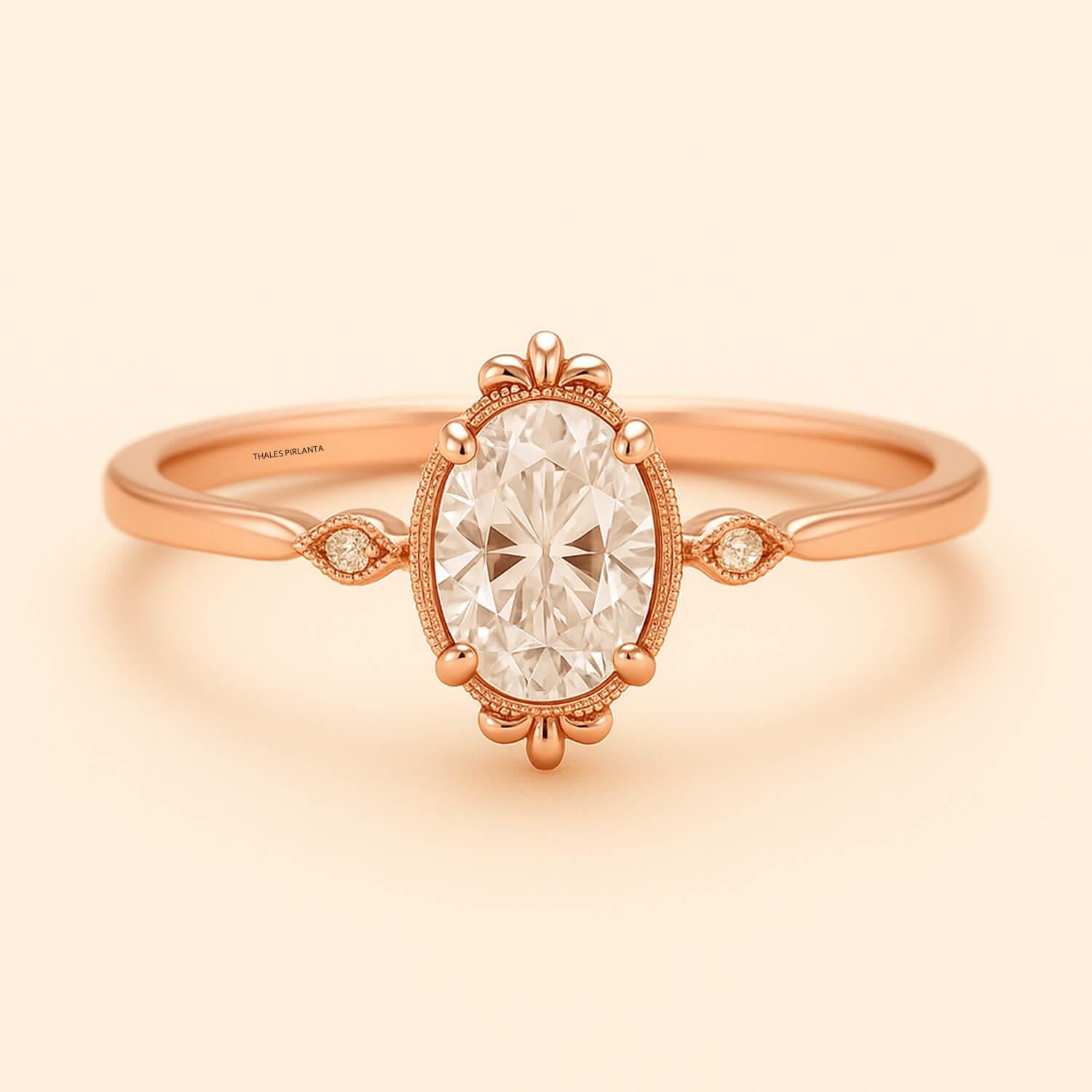 0.51 Karat F SI Oval Vintage Altın Yüzük Modelleri