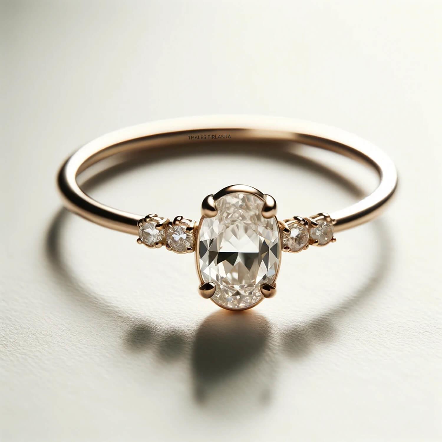 0.82 Karat Pırlantalı Oval Vintage Tasarım Yüzük