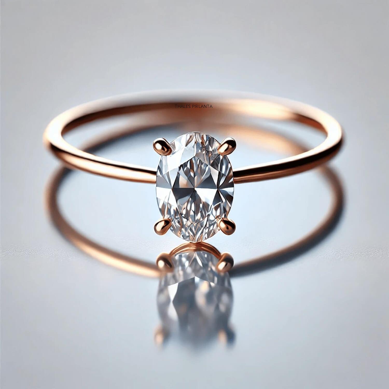 0.30 Karat F SI Oval Tektaş Pırlanta Yüzük