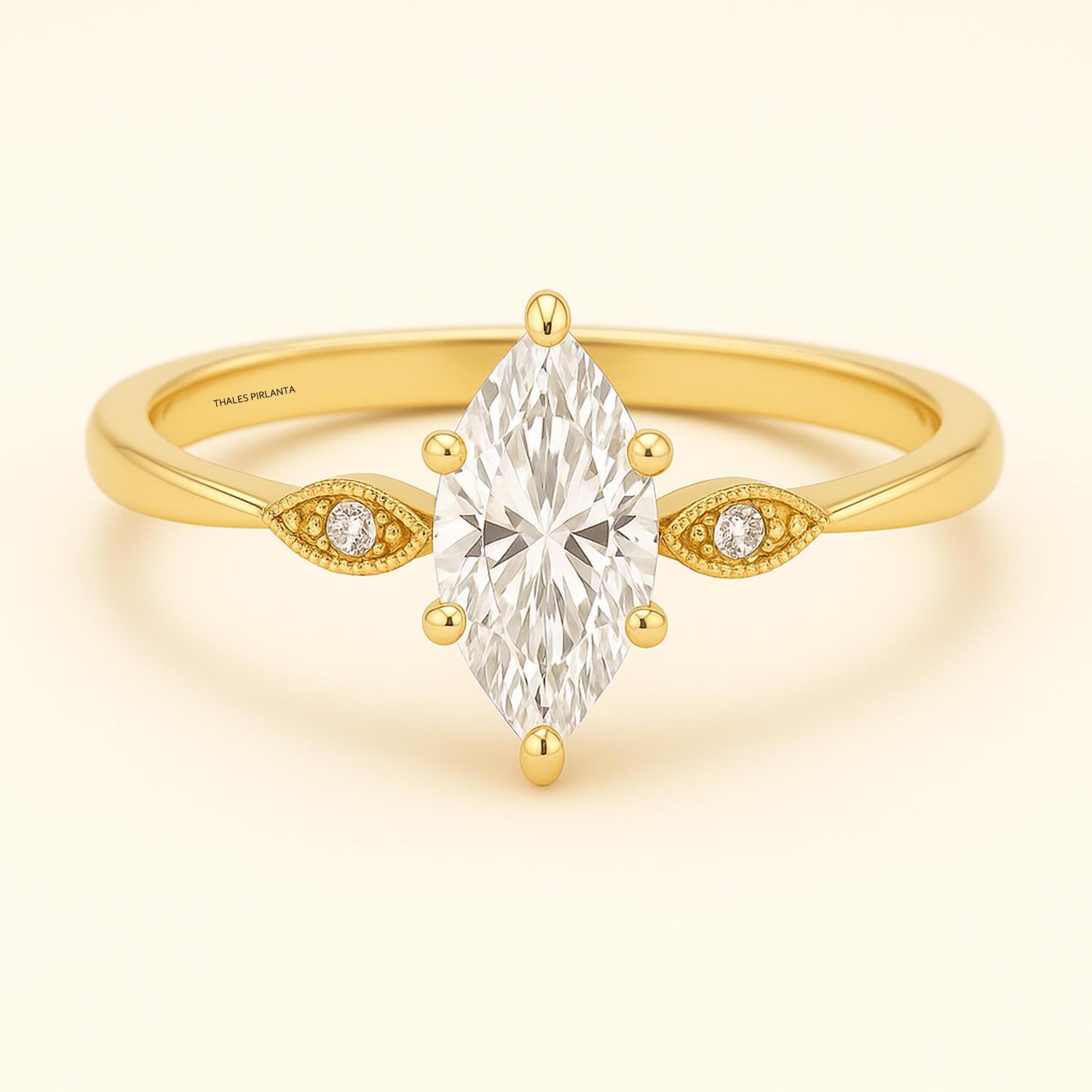 0.52 Karat D SI Pırlanta Vintage Markiz Yüzük