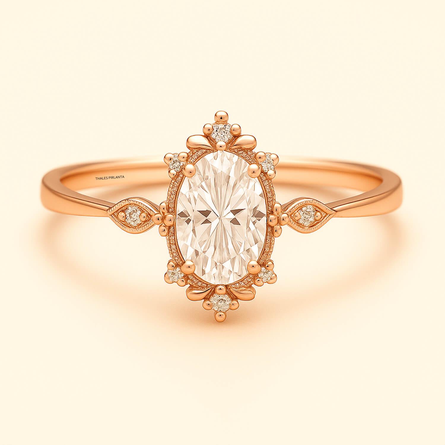 0.80 Karat D SI Oval Vintage Evlilik Yüzükleri