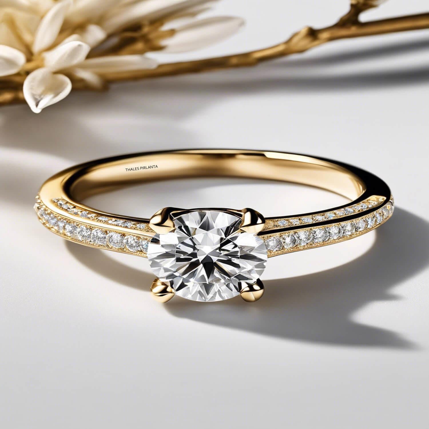 0.90 Karat GIA Sertifikalı Kolu Taşlı Pırlanta Tektaş Yüzük