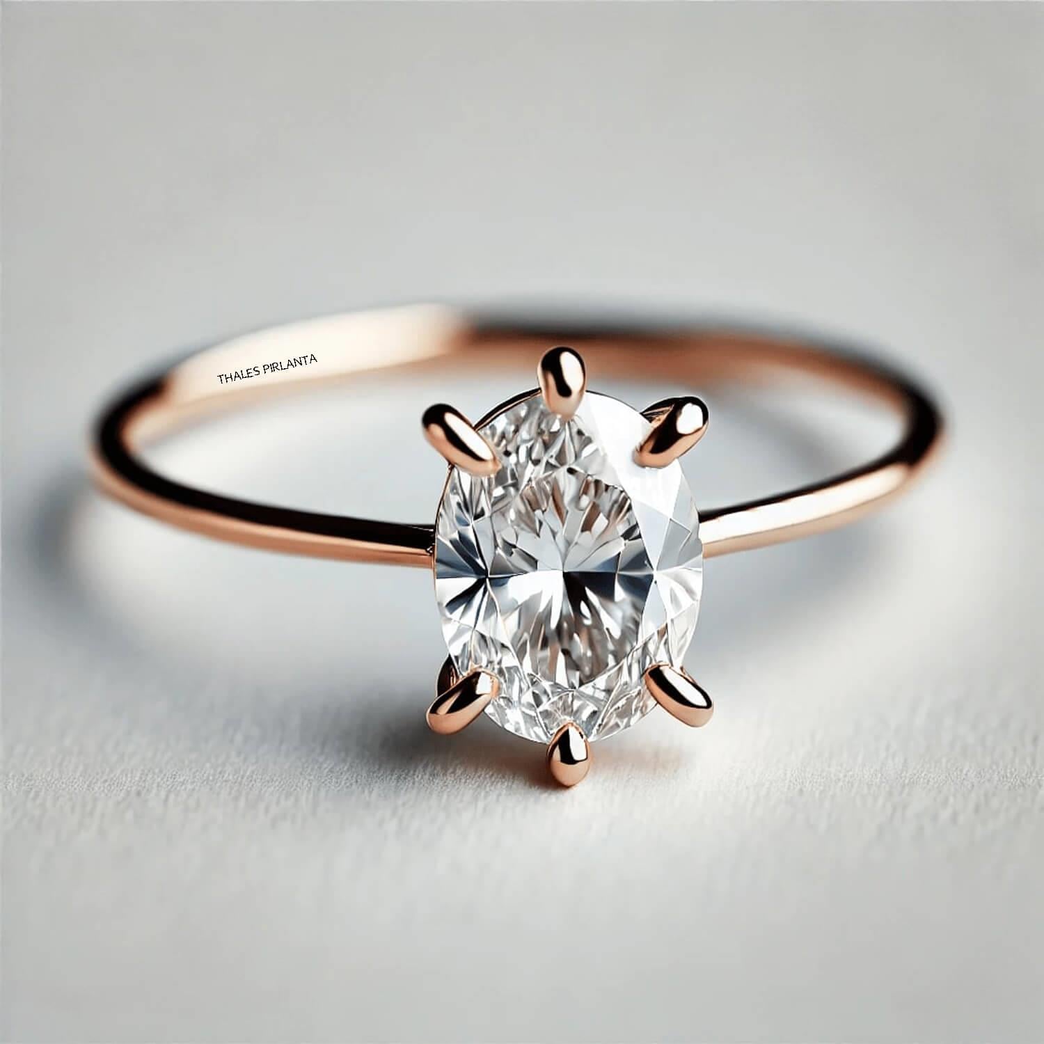 0.30 E VS2 GIA Oval Tek Taş Pırlanta Yüzük