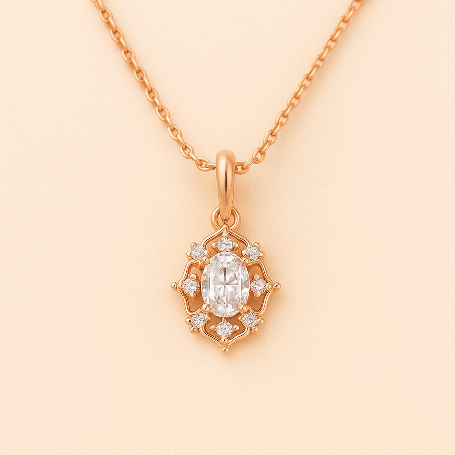 0.60 Karat F SI Altın Oval Pırlanta Kolye