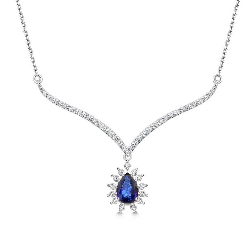 0,26 Karat Pırlantalı Damla Safir Kolye