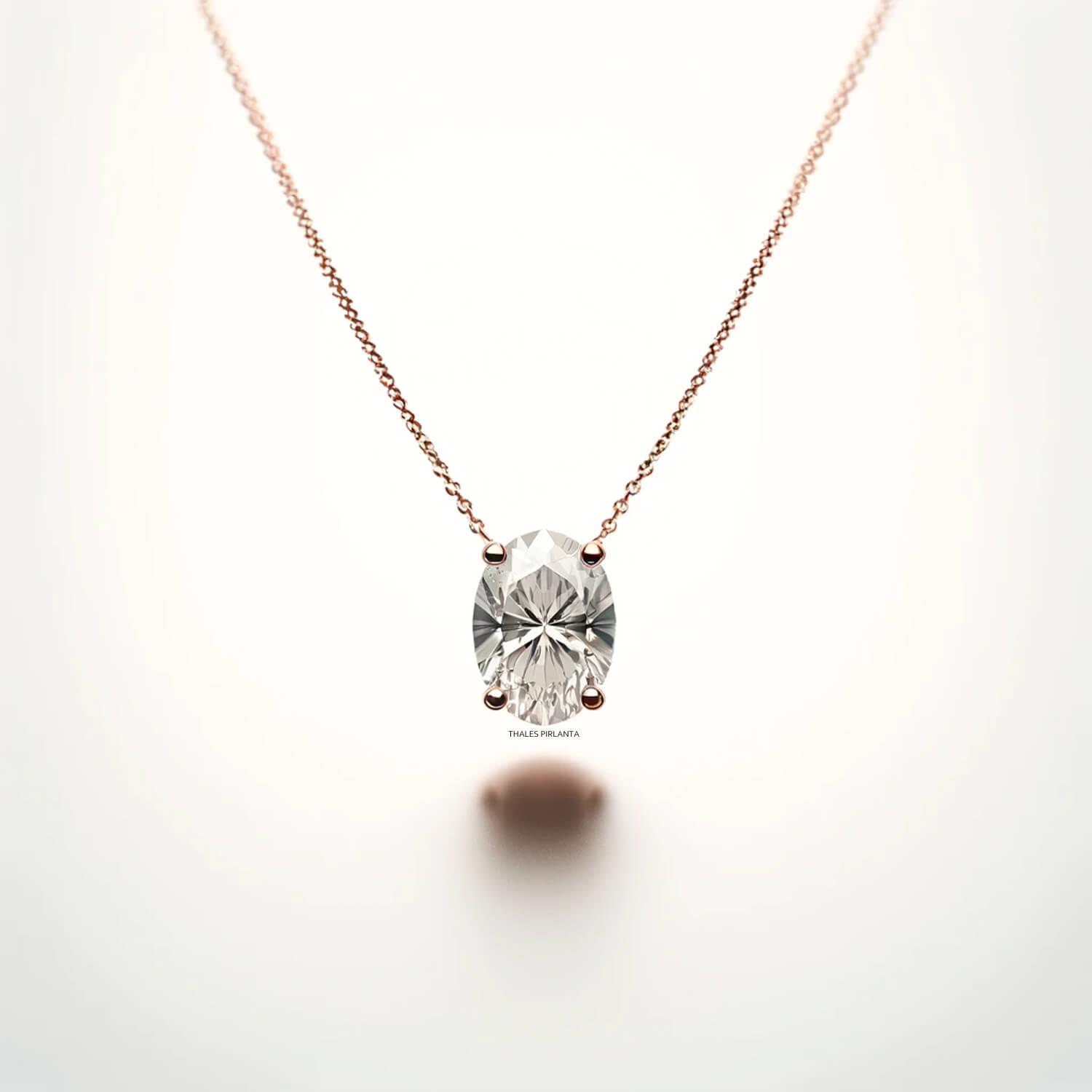 1 Karat Beyaz Topaz Taşlı Oval Tektaş Kolye