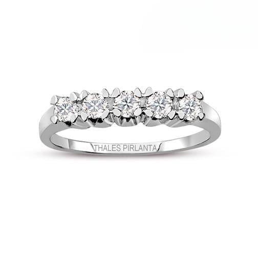 5 Taş Pırlanta Yüzük 0.40 Karat F Color 