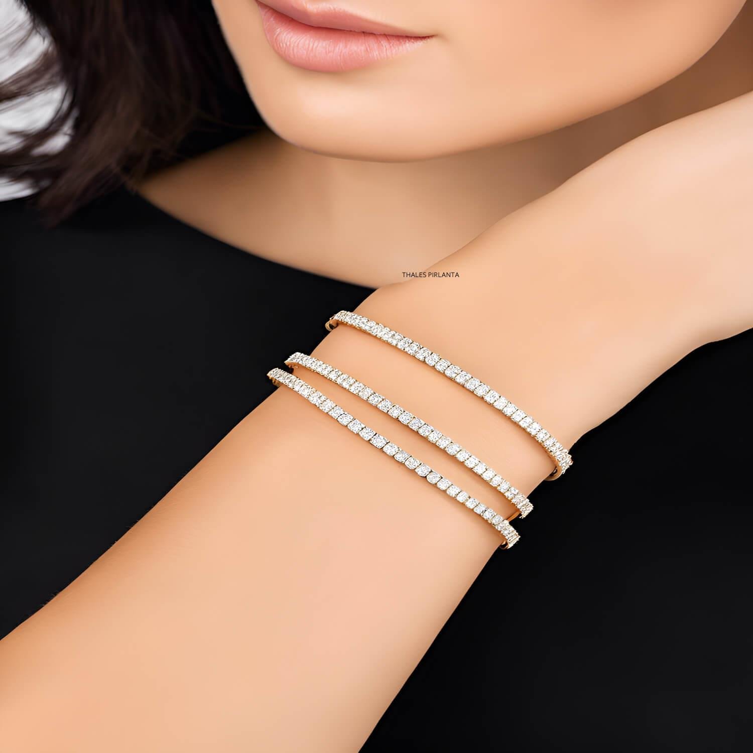 Pırlanta Suyolu Bileklik Üç Sıralı Model