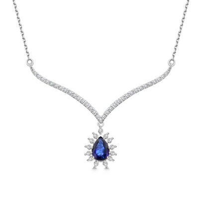 0,26 Karat Pırlantalı Damla Safir Kolye