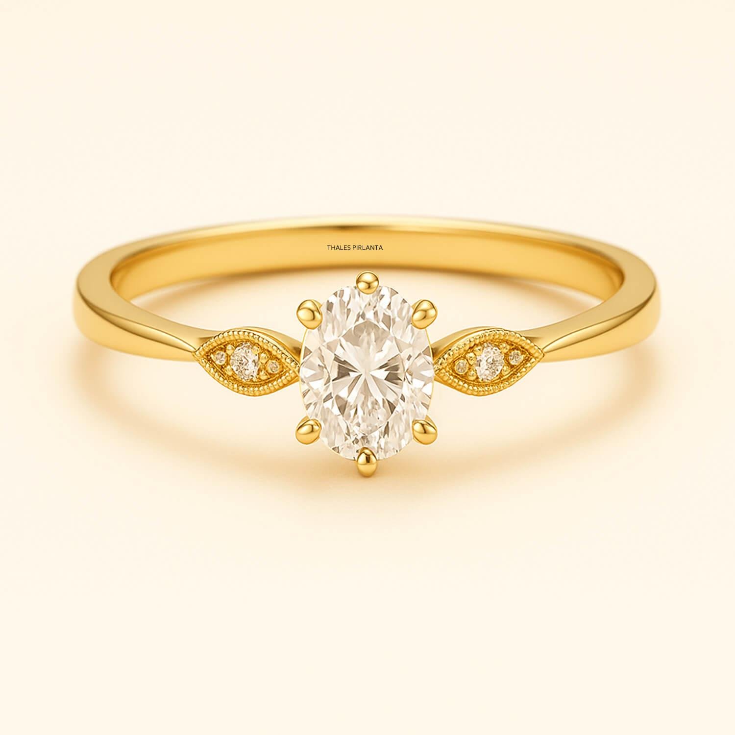 0.50 Karat D SI1 Oval Pırlanta Vintage Yüzük