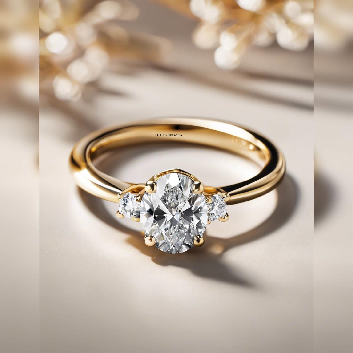 0.45 Karat D Renkli Oval Altın Pırlanta Tektaş Yüzük