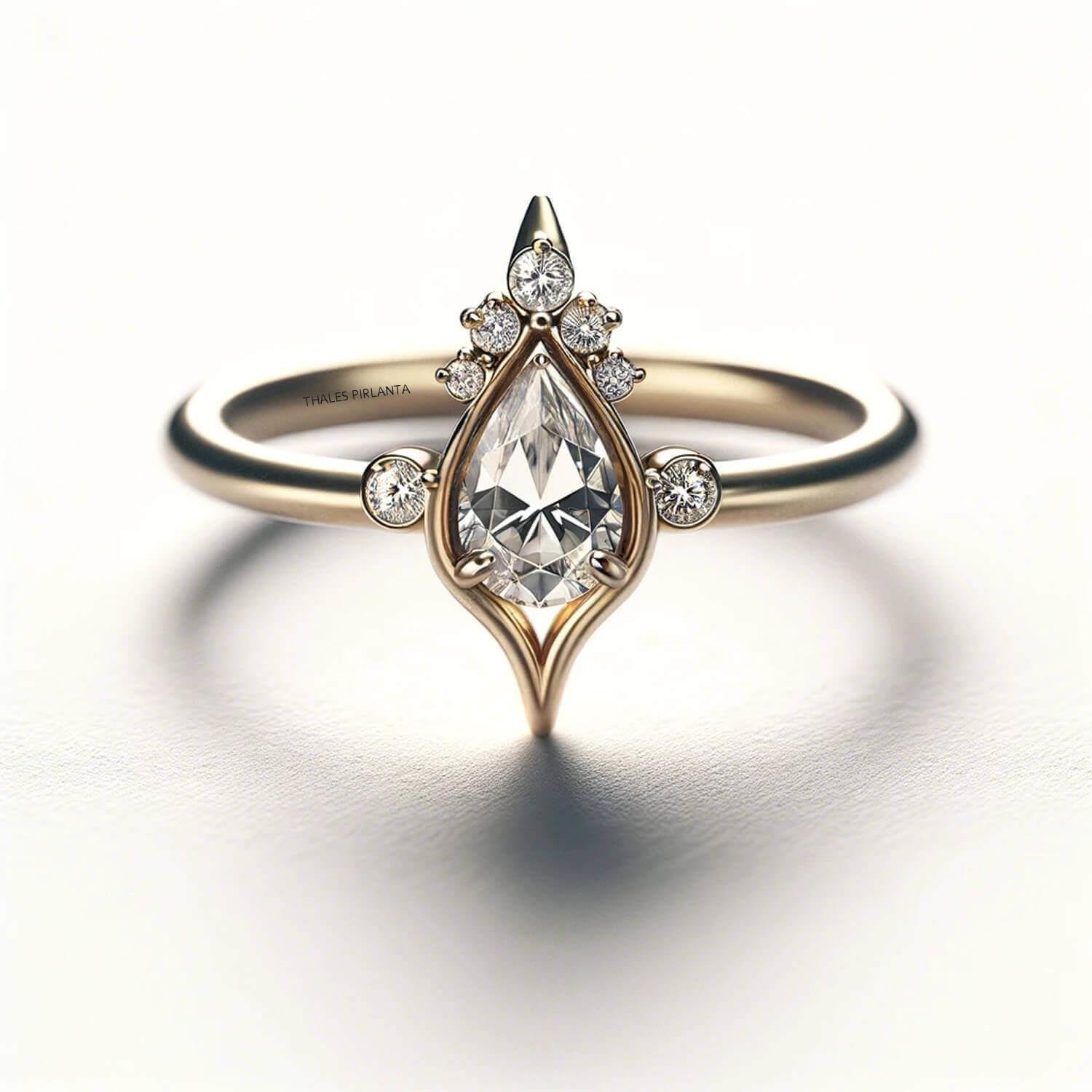 0.95 Karat Pırlantalı Damla Kesim Vintage Yüzükler