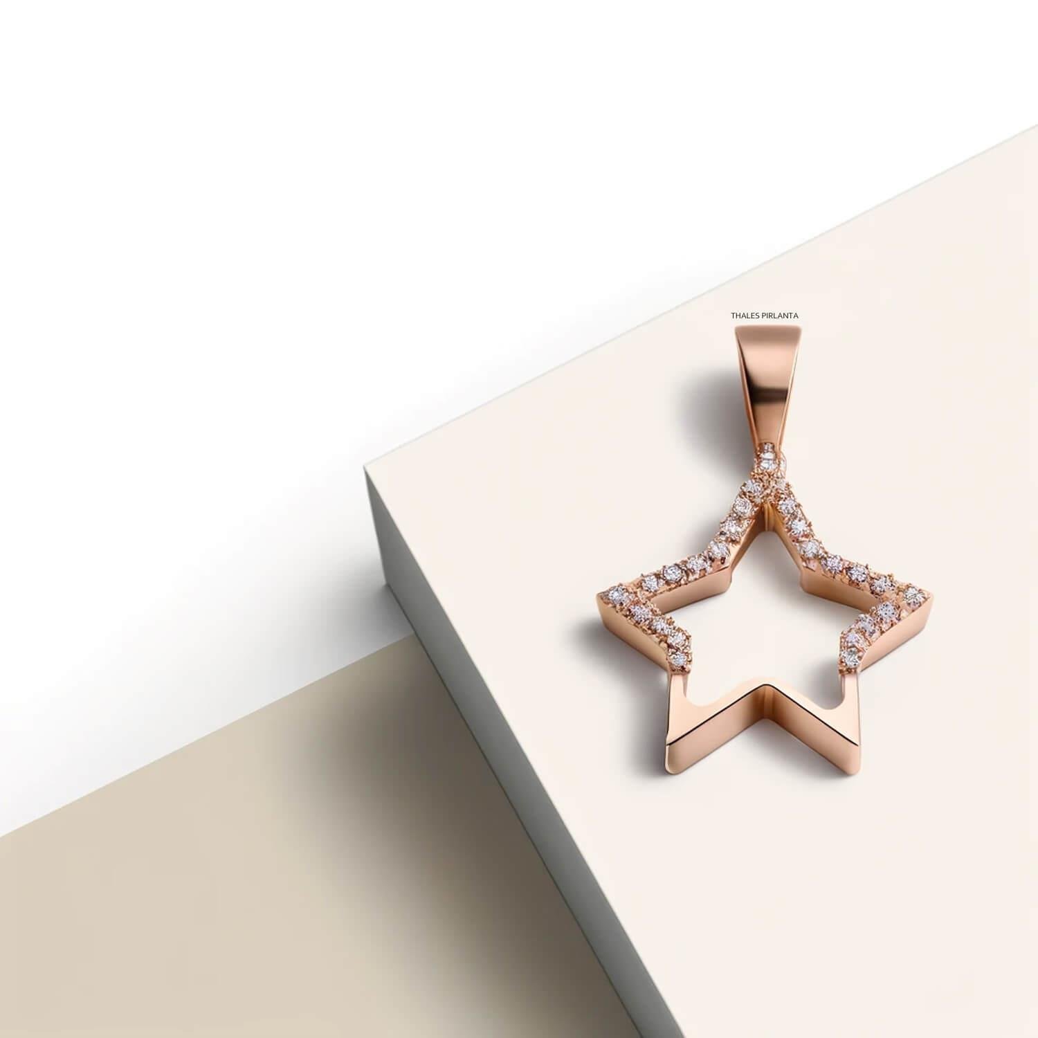 0,15 Karat Pırlanta Tasarım Yıldız Kolye