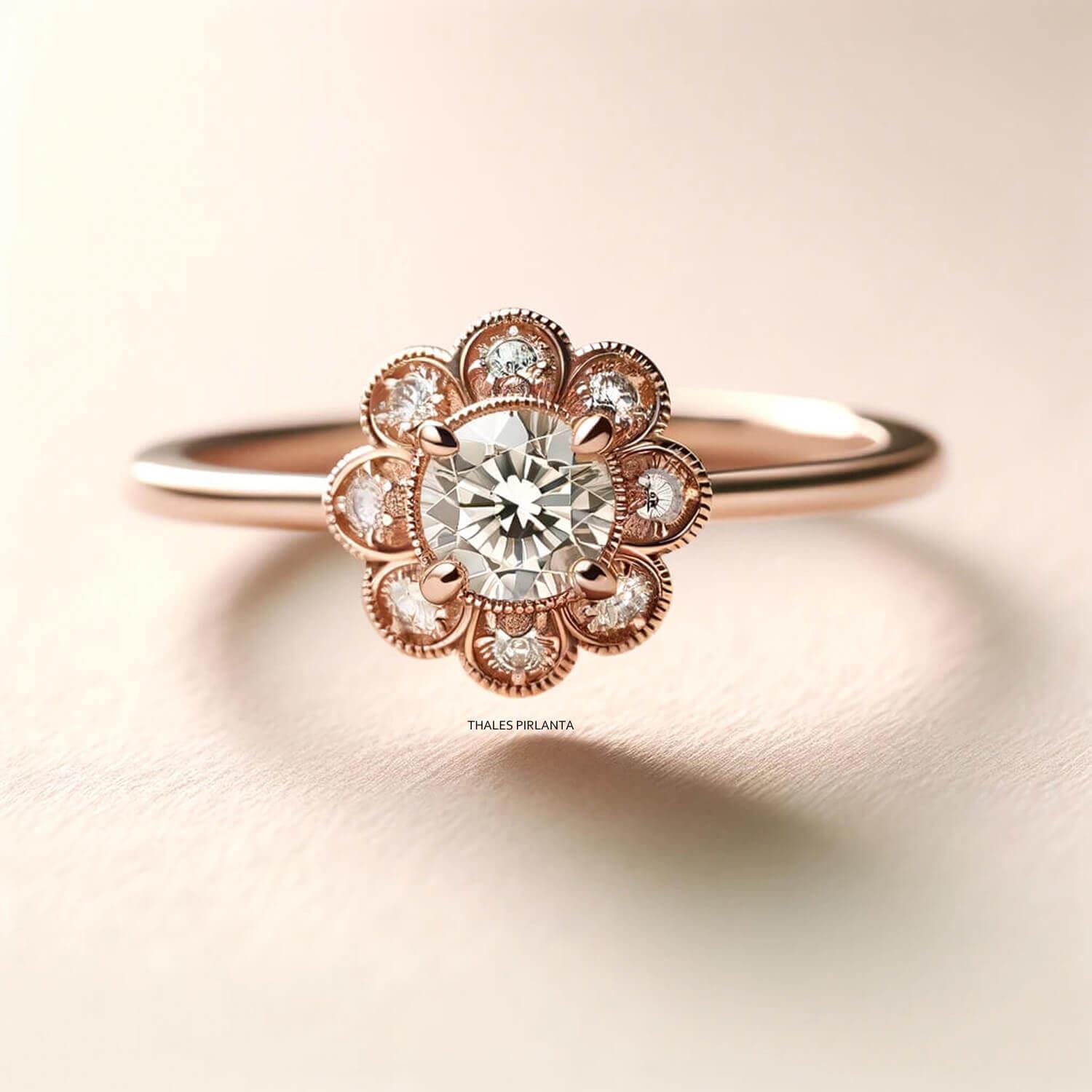 0,30 Karat Floral Tasarım Vintage Pırlanta Yüzük