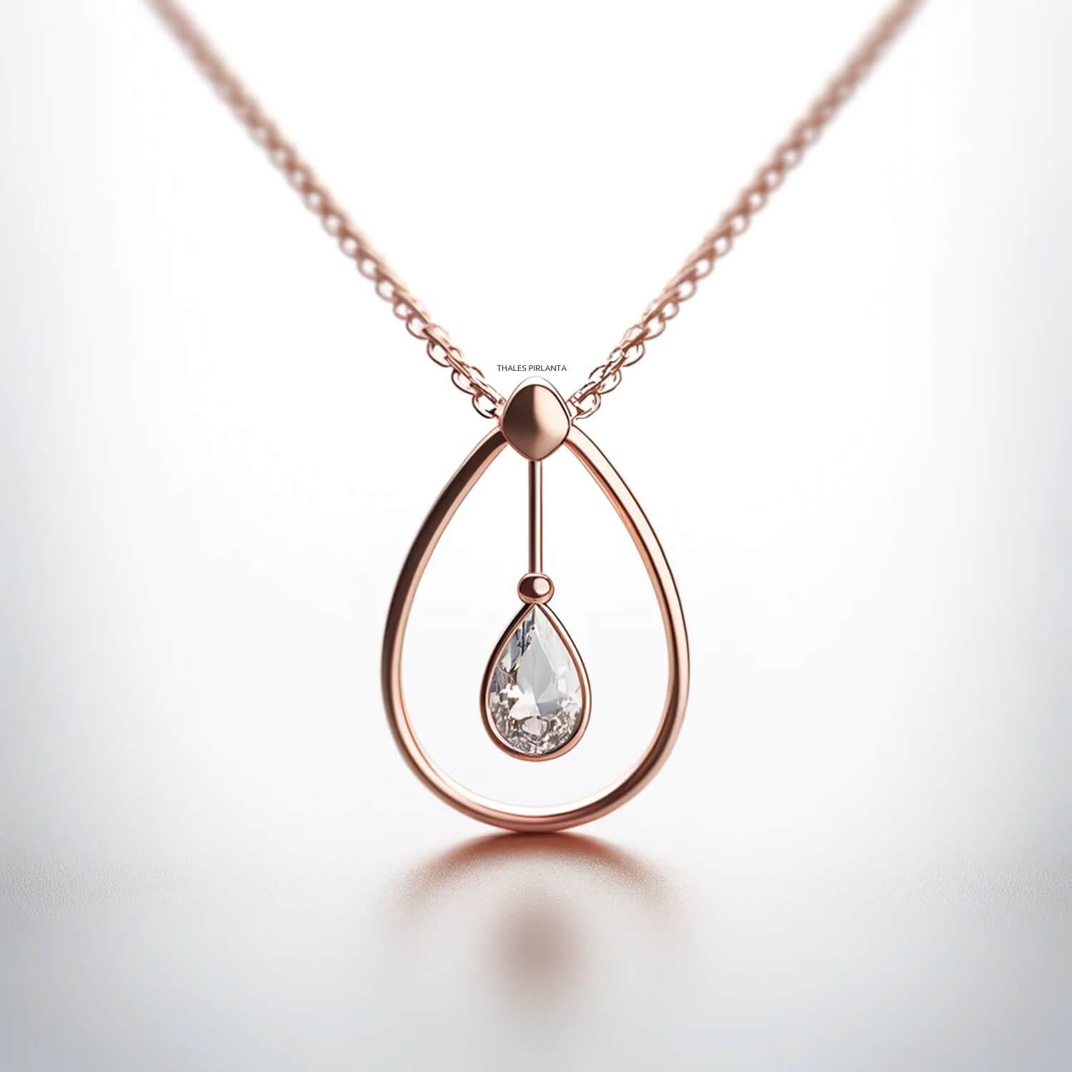 0,50 Karat Beyaz Topaz Tektaş Damla Kolye