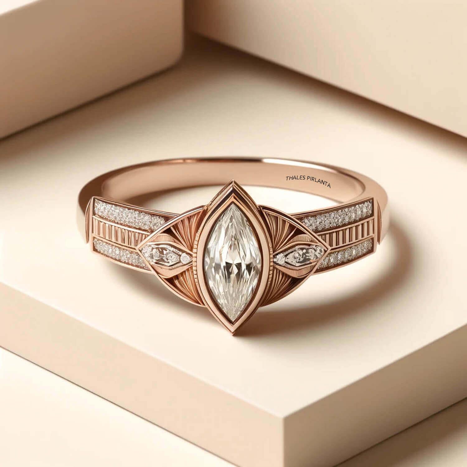 0,50 Karat Markiz Pırlanta Vintage Yüzük