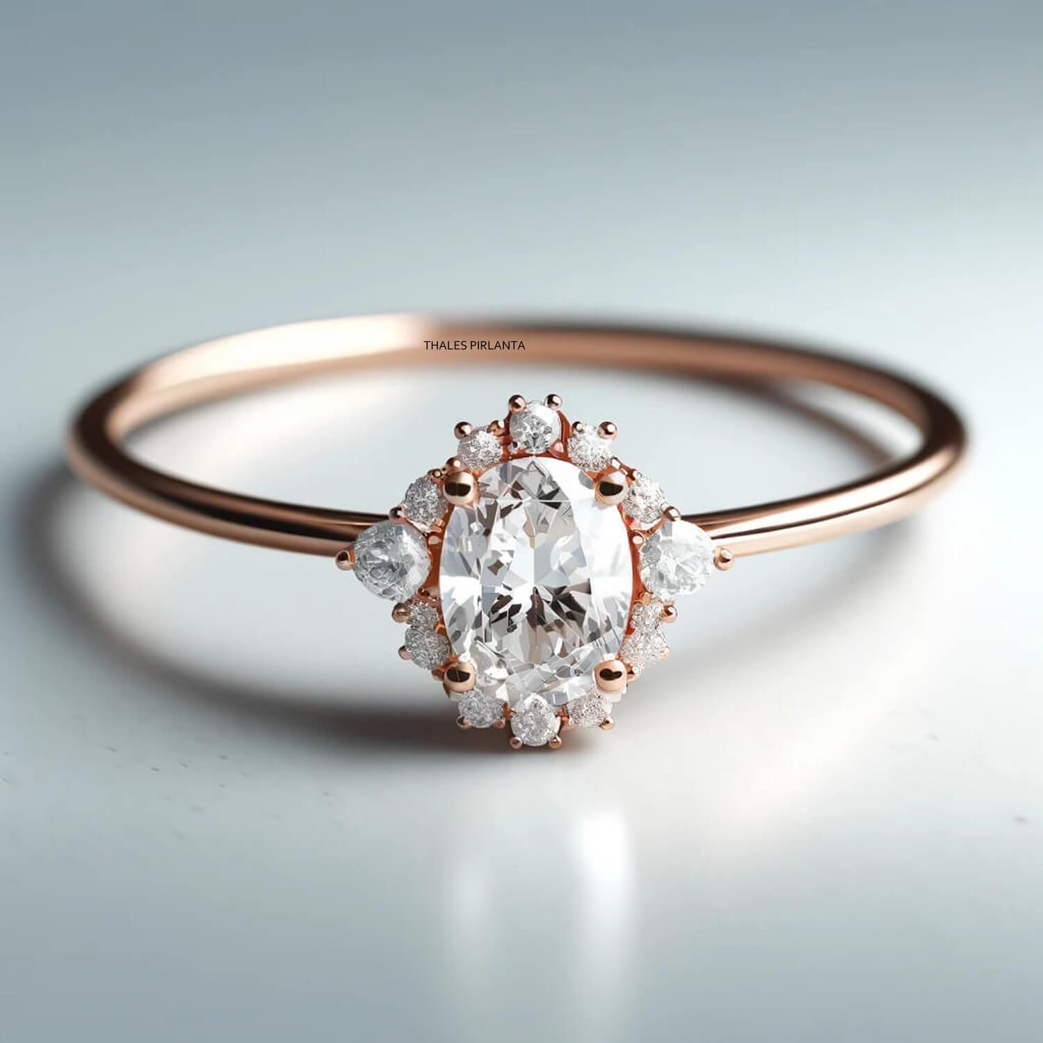 0,80 Karat Vintage Tasarım Oval Yüzük