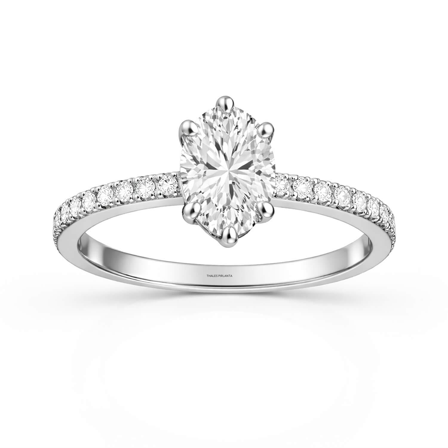 1.20 Karat E SI2 GIA Pırlanta Kolu Taşlı Oval Yüzük