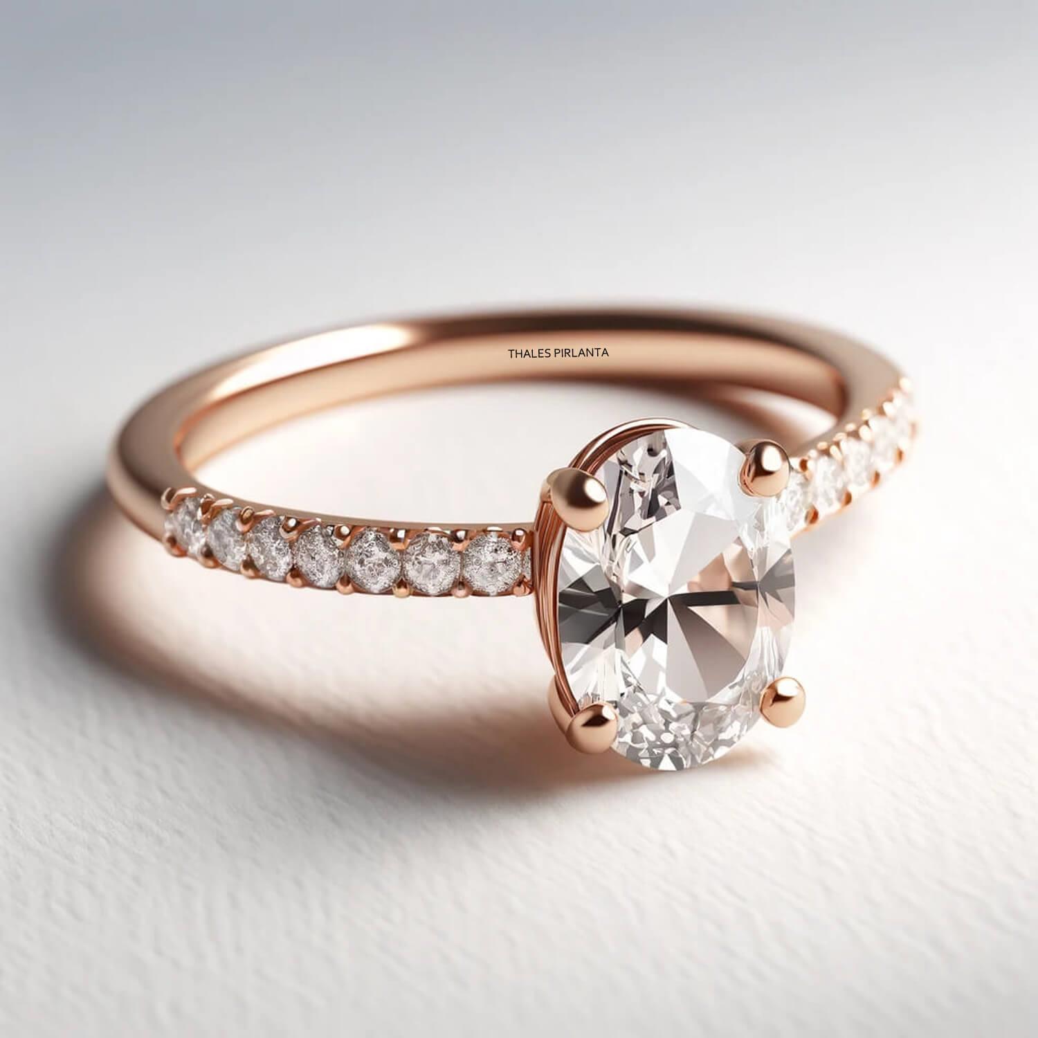 1 Karat Oval Taşlı Evlilik Yüzüğü