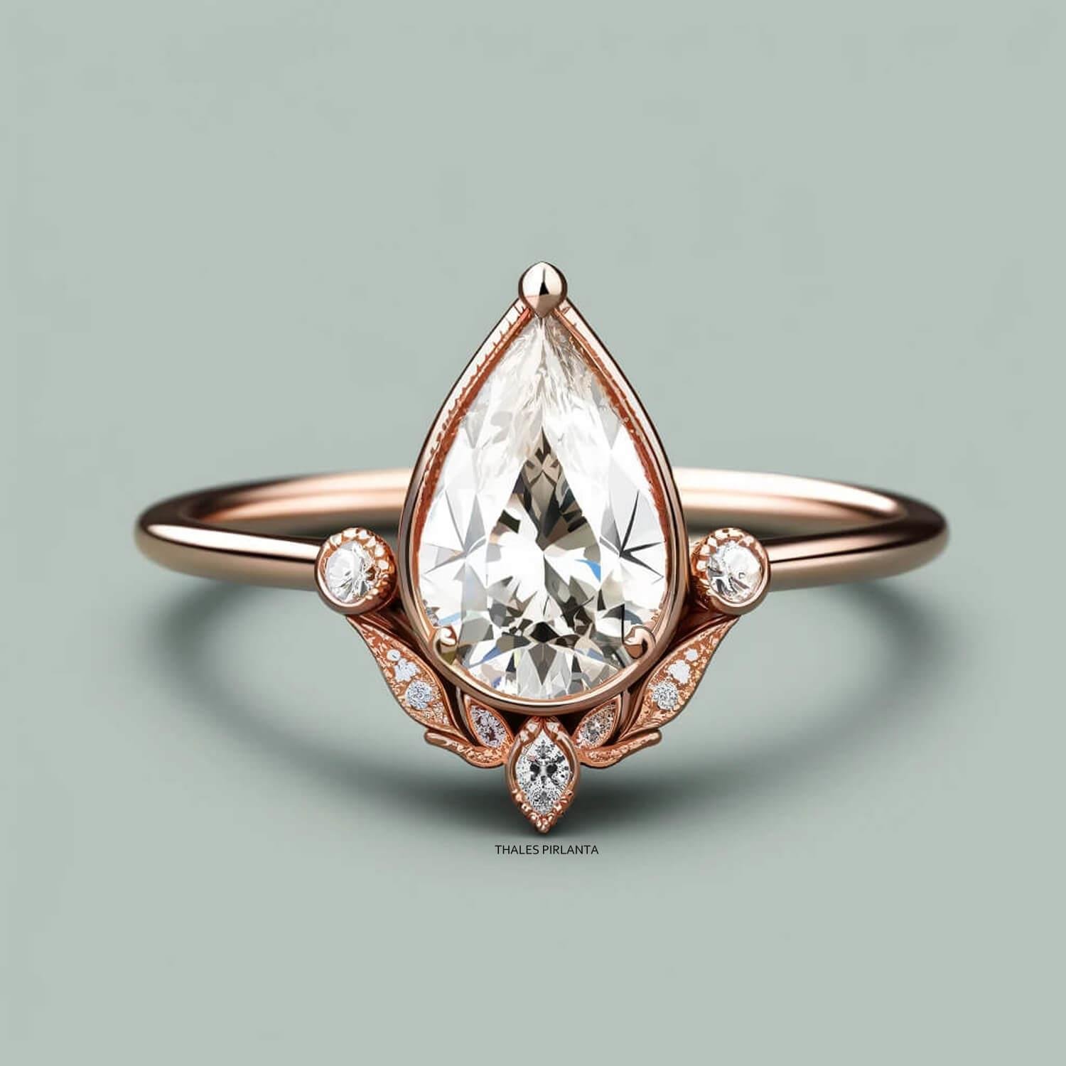 1,05 Karat Pırlantalı Damla Vintage Yüzük