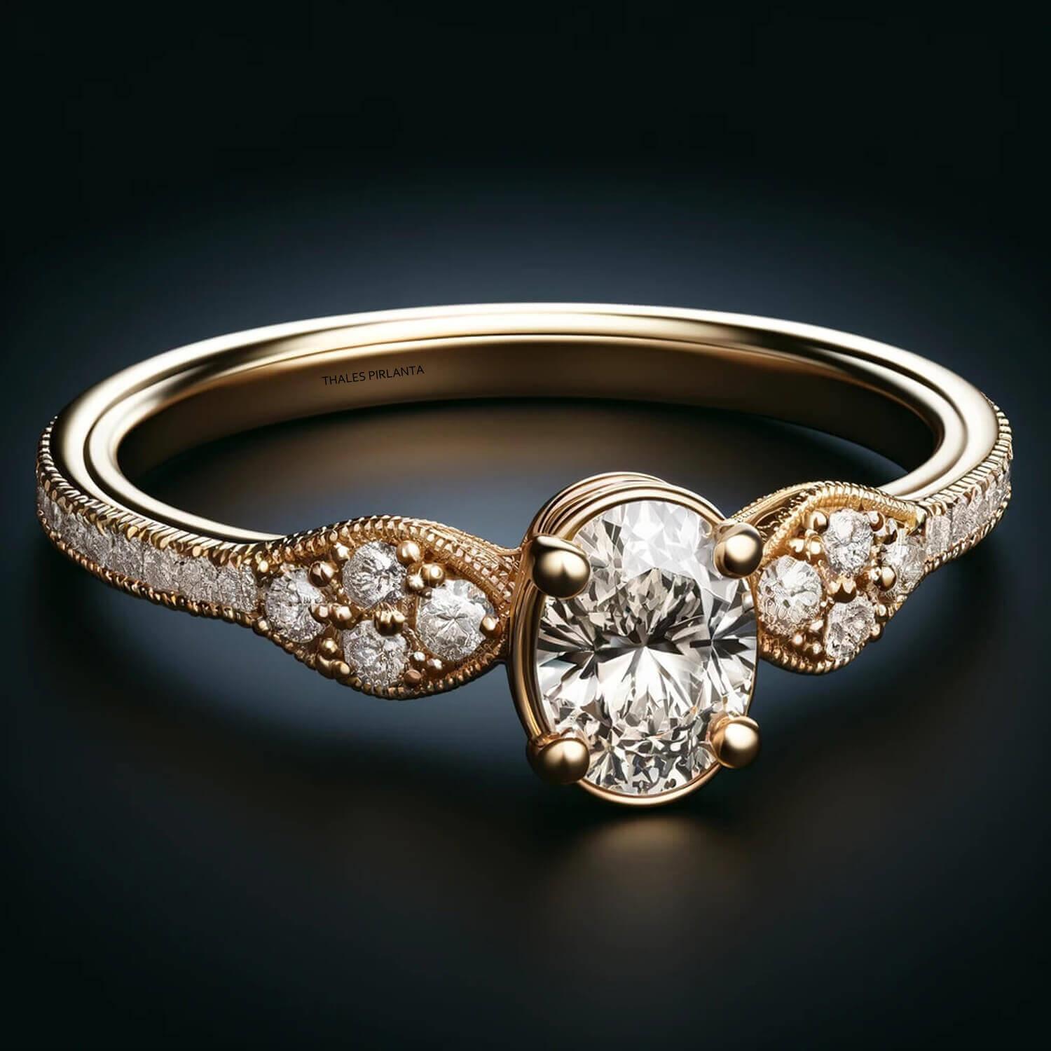 1,10 Karat Oval Taşlı Tasarım Vintage Yüzük