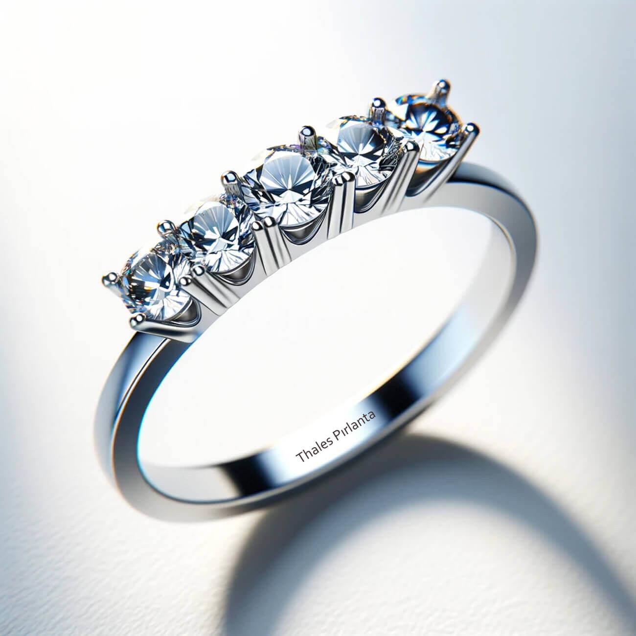 5 Taş Pırlanta Yüzük 0.50 Karat E SI