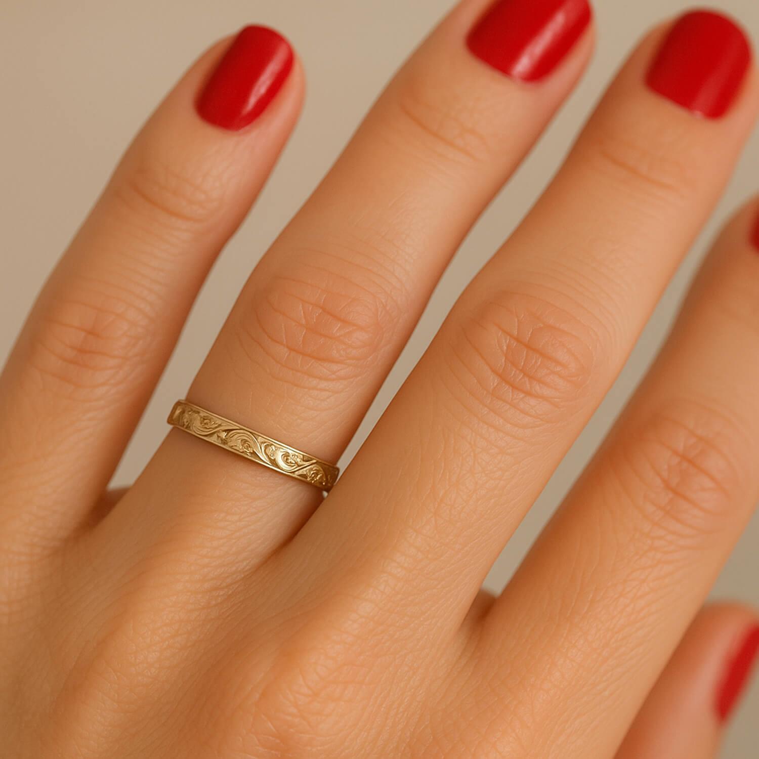 El İşçilikli 3mm Özel Tasarım Vintage Alyans Modeli