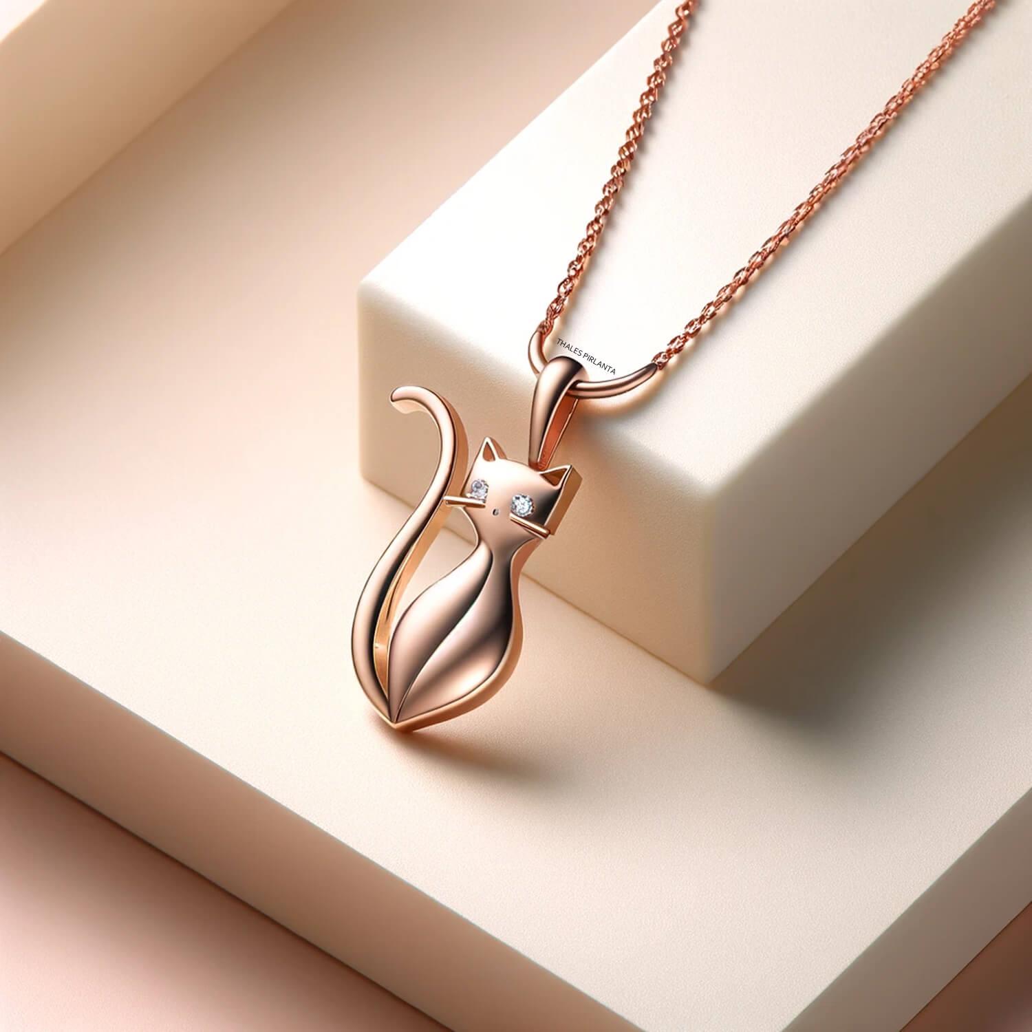 Mystique Özel Tasarım Kedi Figürlü Kolye