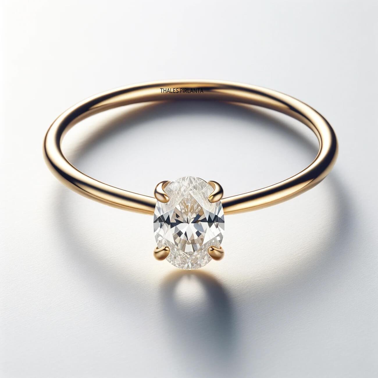 Oval Tektaş Altın Pırlanta 0,34 Karat D SI1