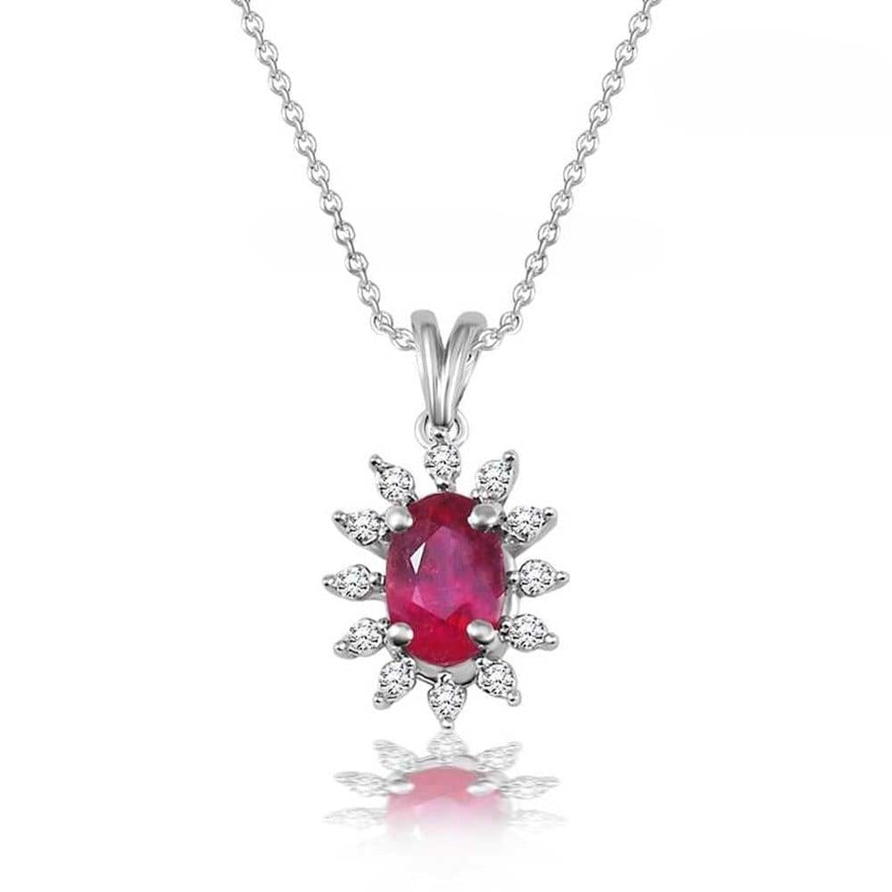 Pırlantalı Oval Yakut Kolye 0.75 Karat