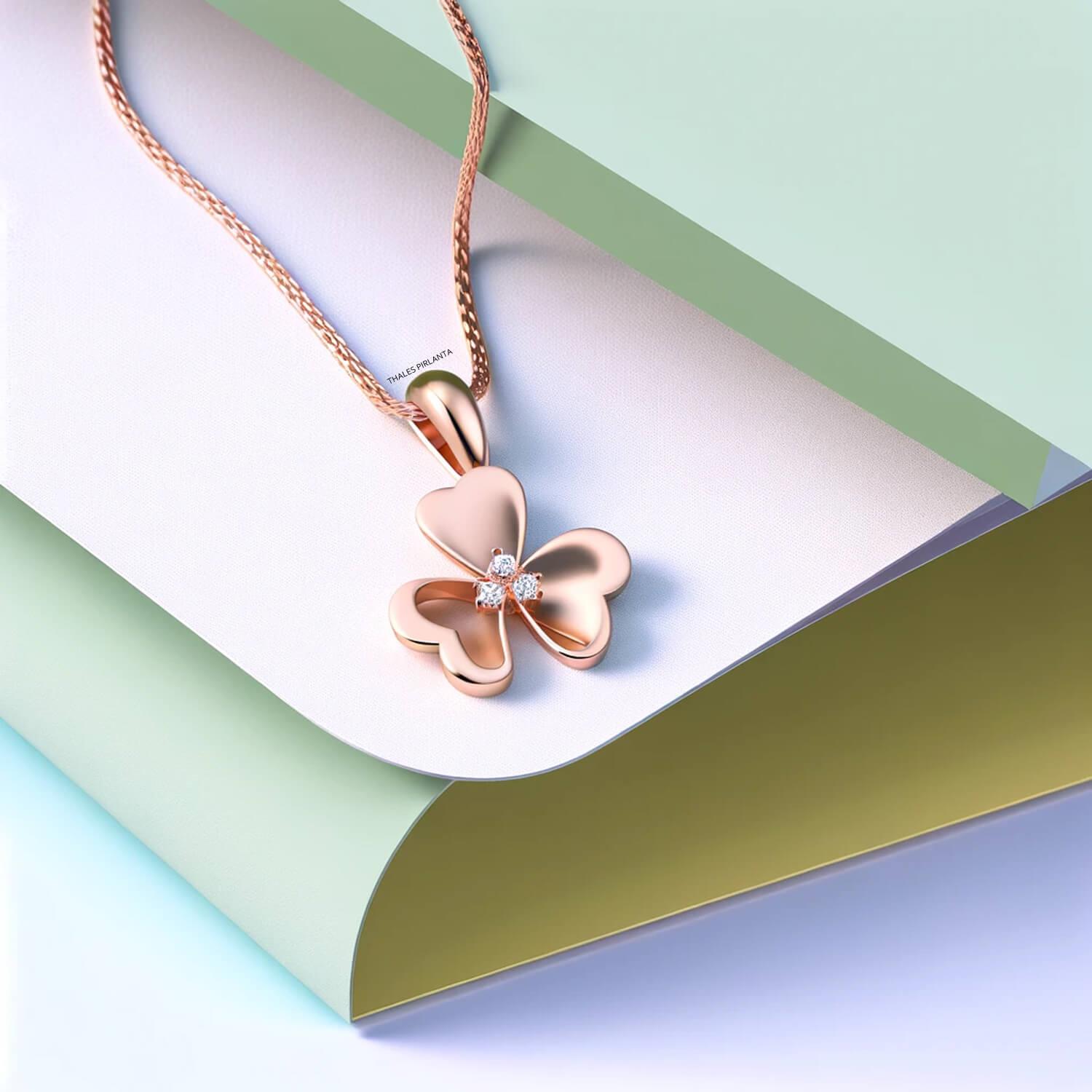 Pırlantalı Tasarım Yonca Kolye