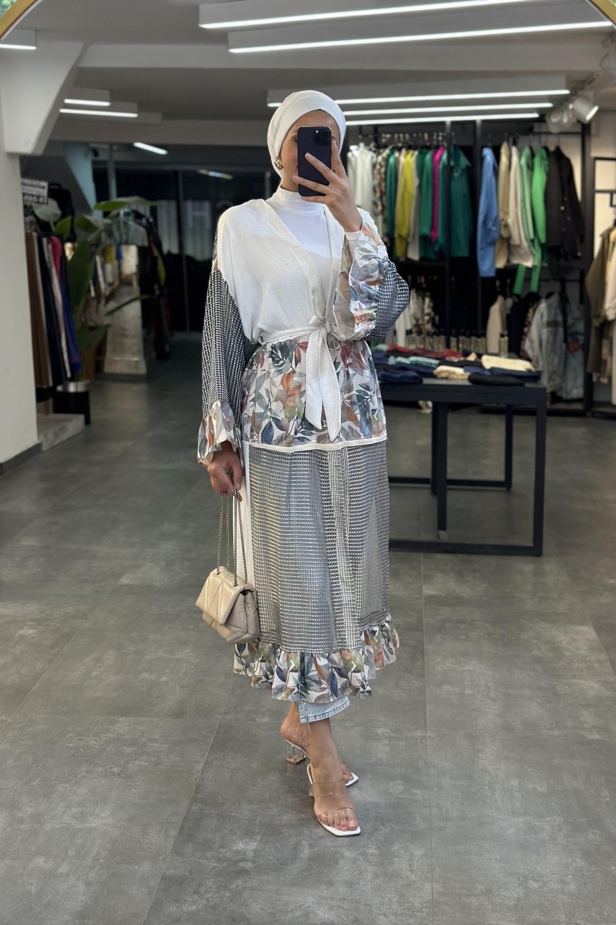 File Detay Çiçek Kimono BEYAZ