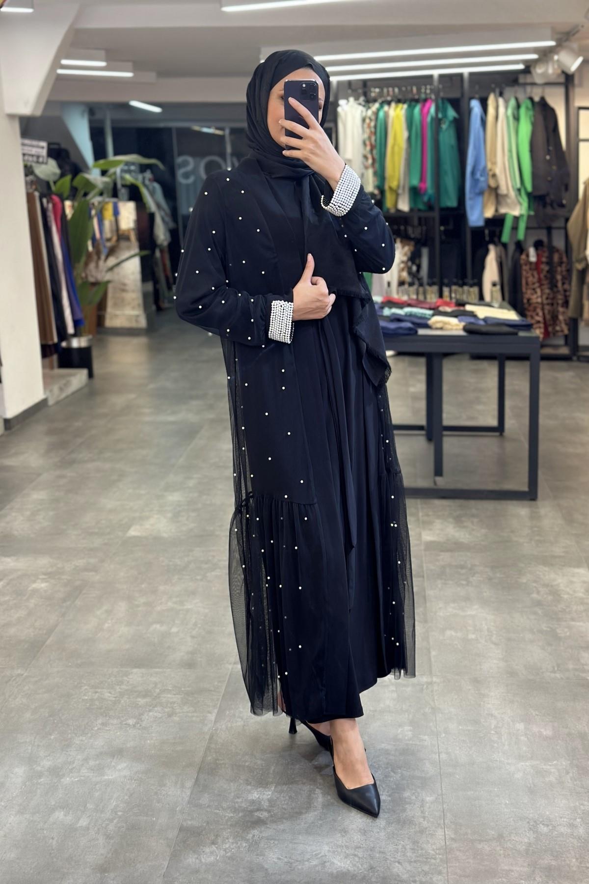 İncili Abaya SİYAH