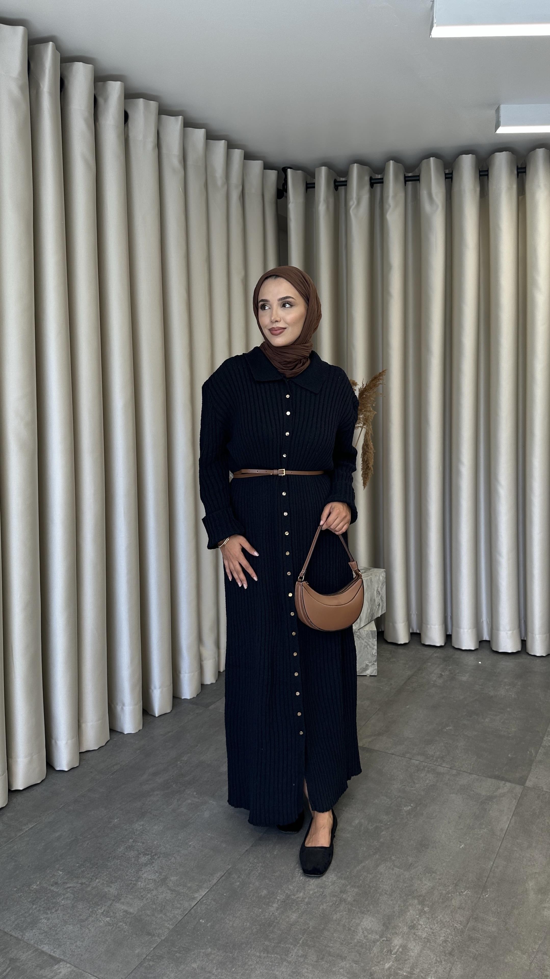 Leysa Düğmeli İpli Elbise Lacivert