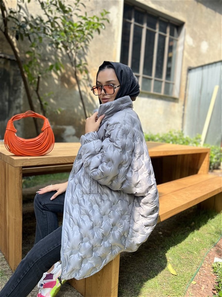 Şişme Kaz Tüyü Mont Oversize - Gri SWSH1013