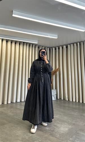 Elina Pileli Denim Siyah Elbise 