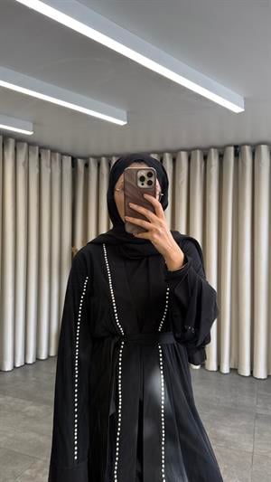 İnci Detalı Düz  Abaya