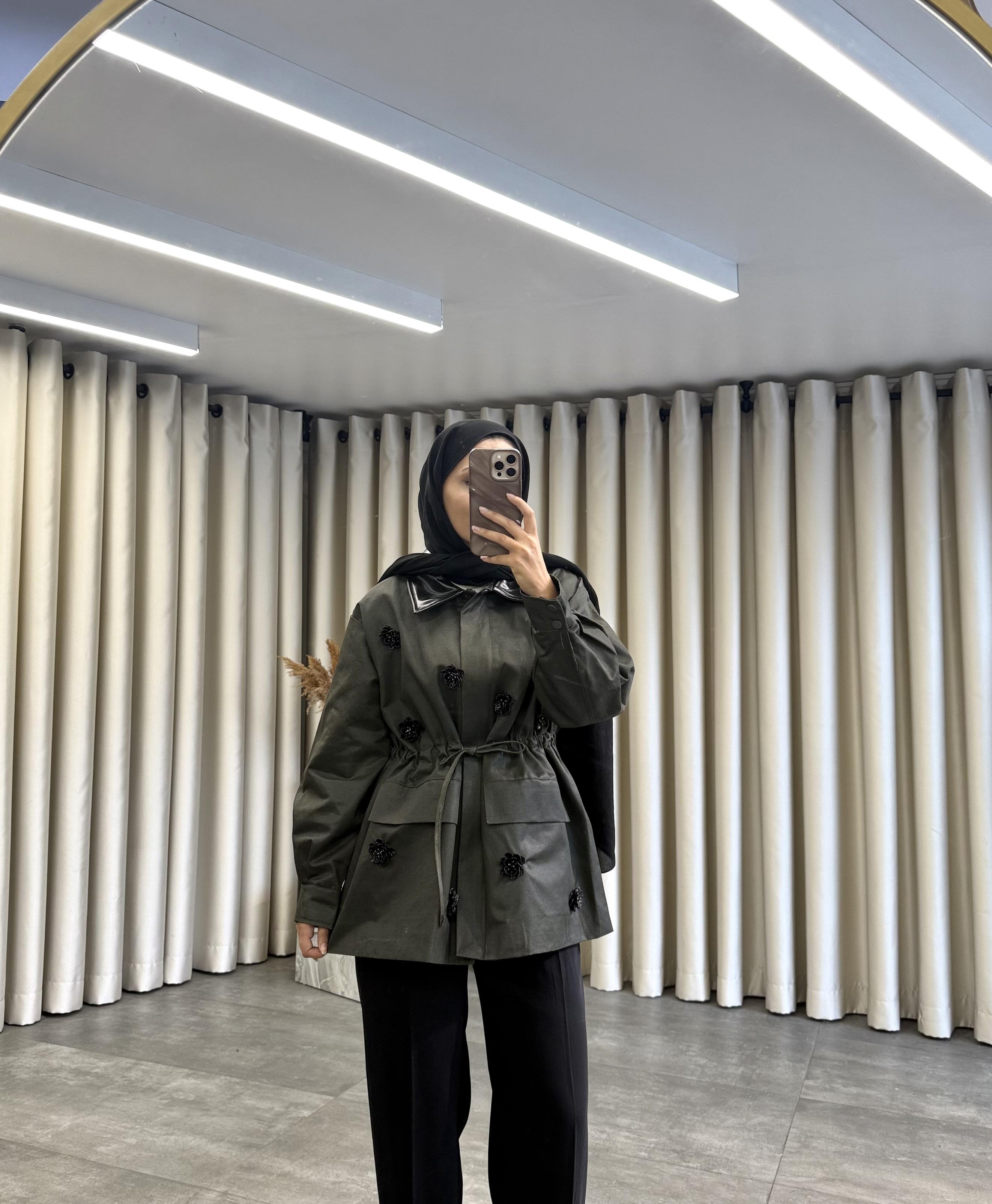   Rina Çicek Figürlü Ceket Mint Yeşil