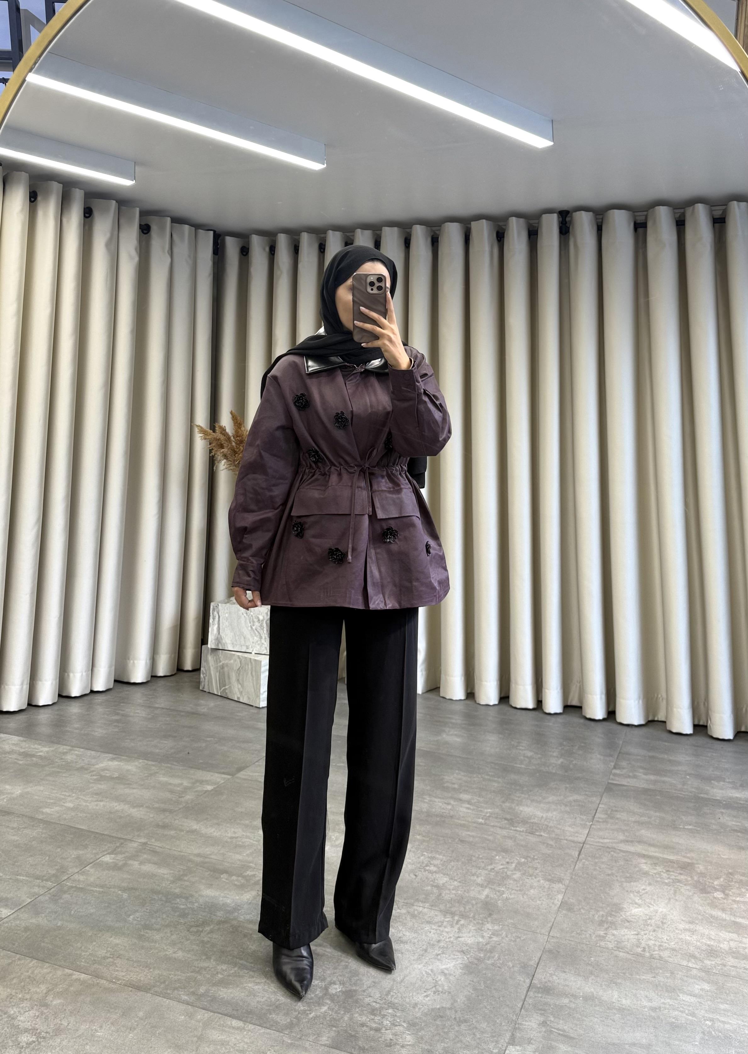   Rina Çicek Figürlü Ceket Mürdüm