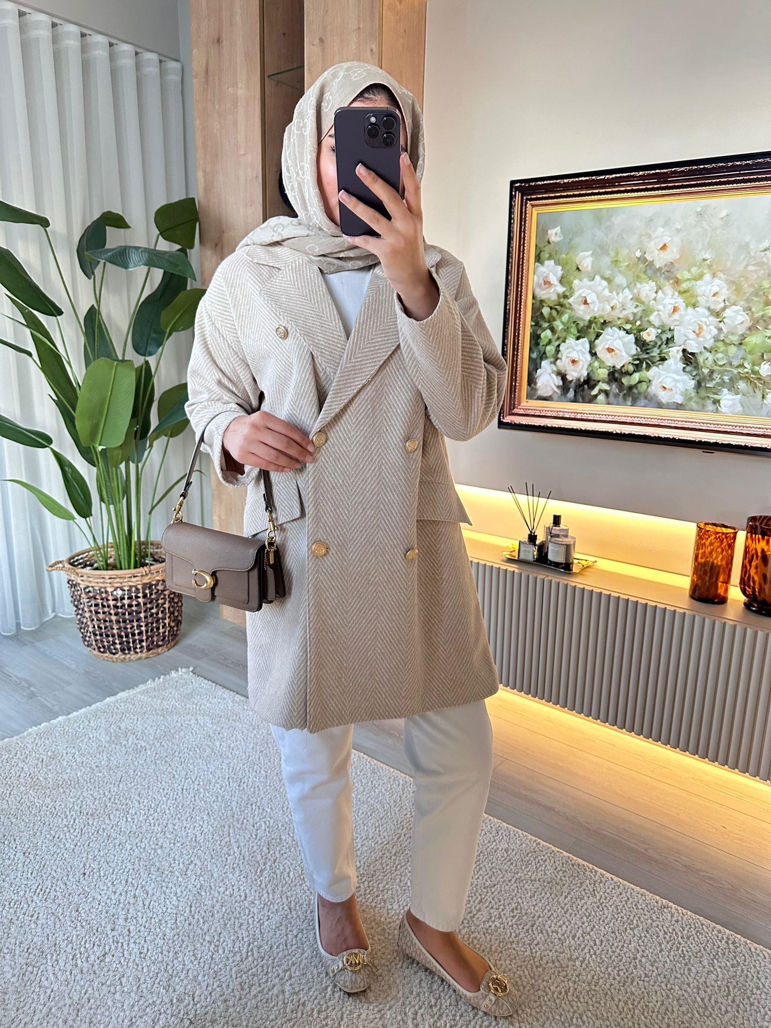 Çizgi Desen Kaban BEJ