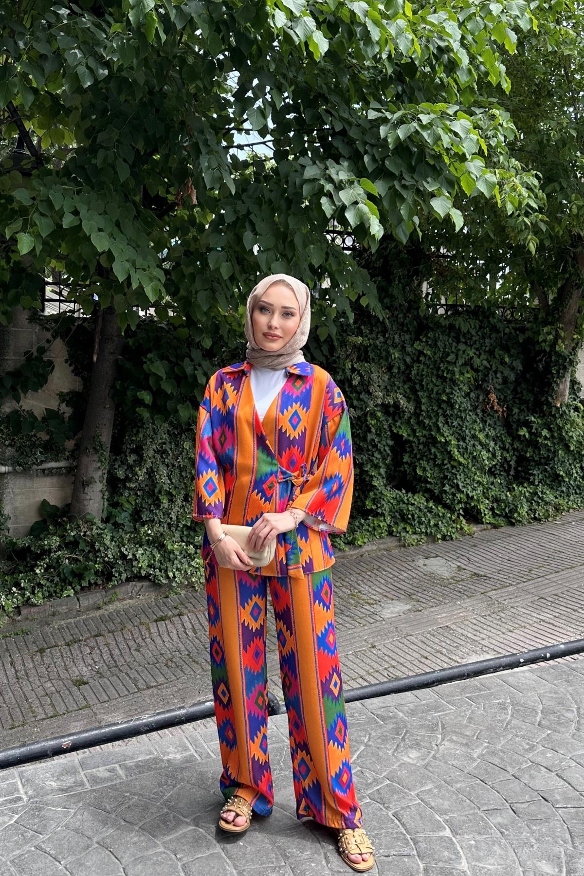 Çok Renkli Kimono Takım TURUNCU
