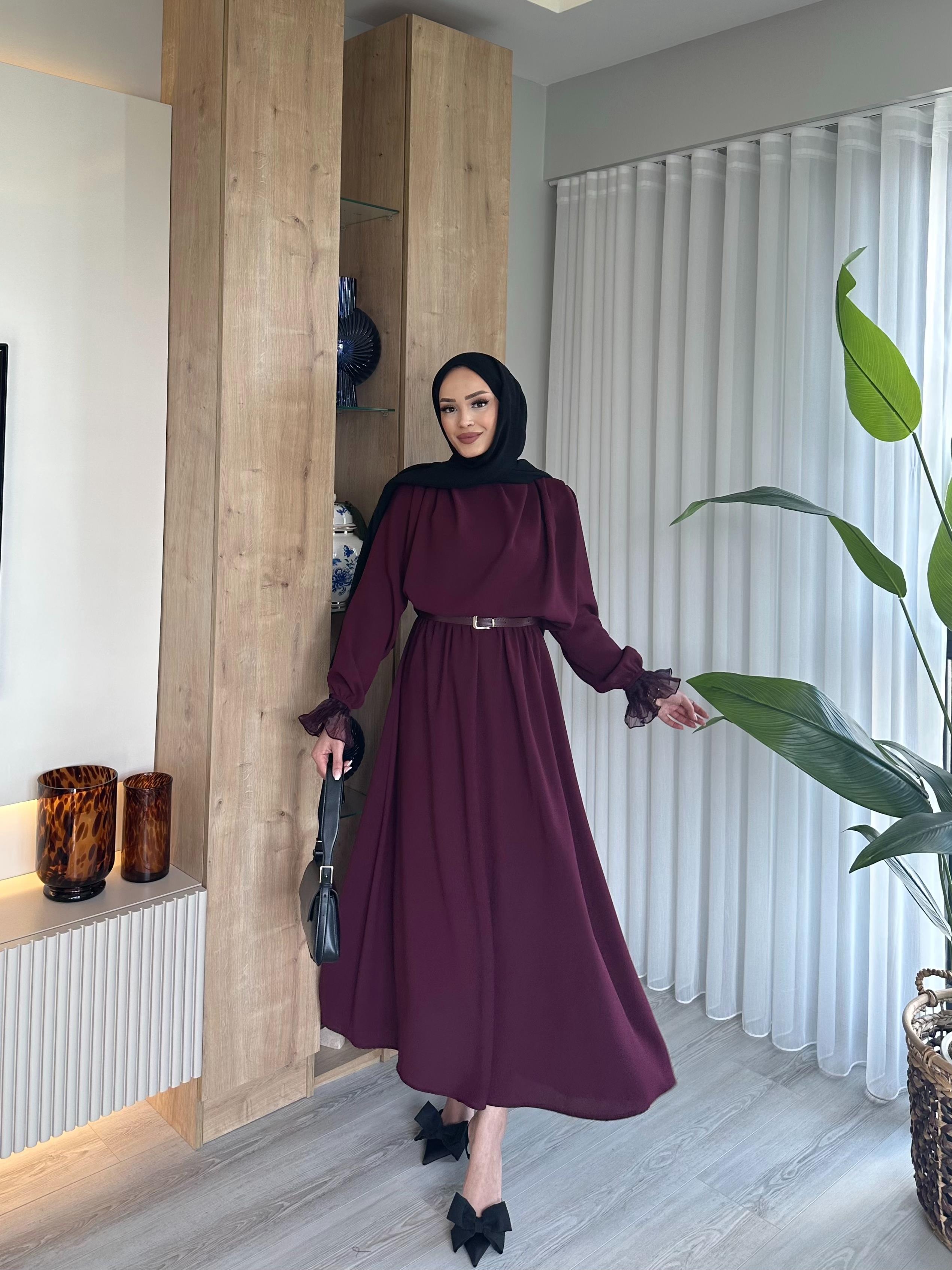 Drapeli Kemer Detay Takım Mürdüm