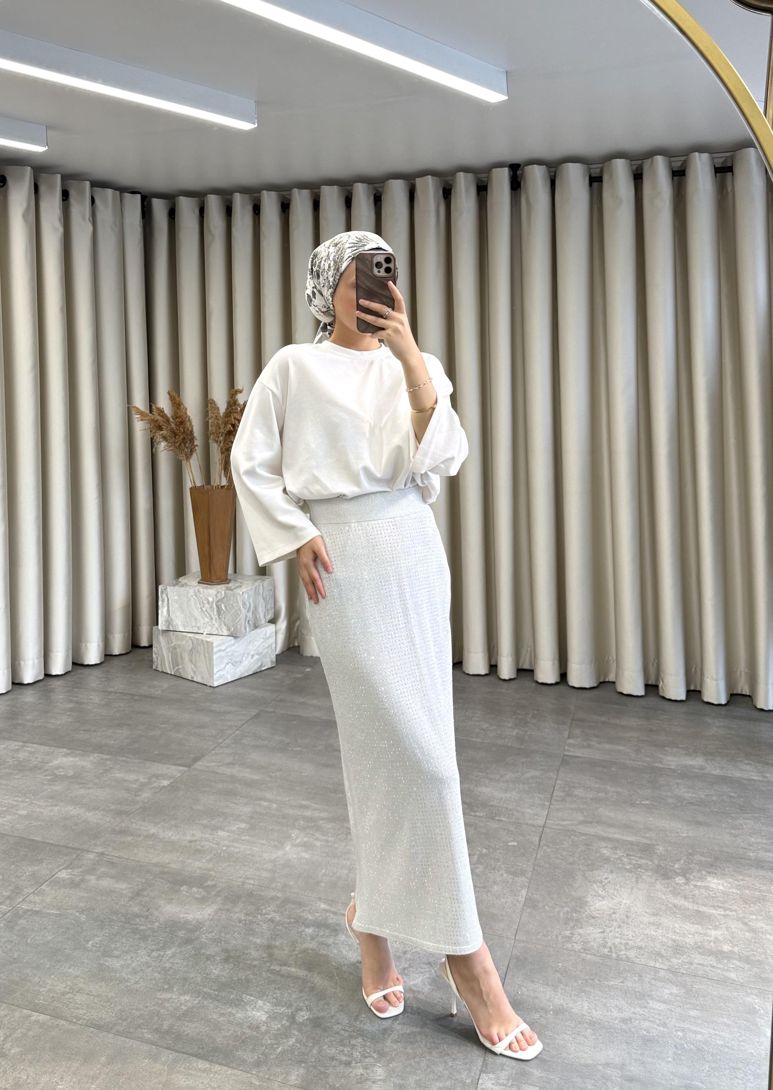 Emora Taşlı Etek Gri