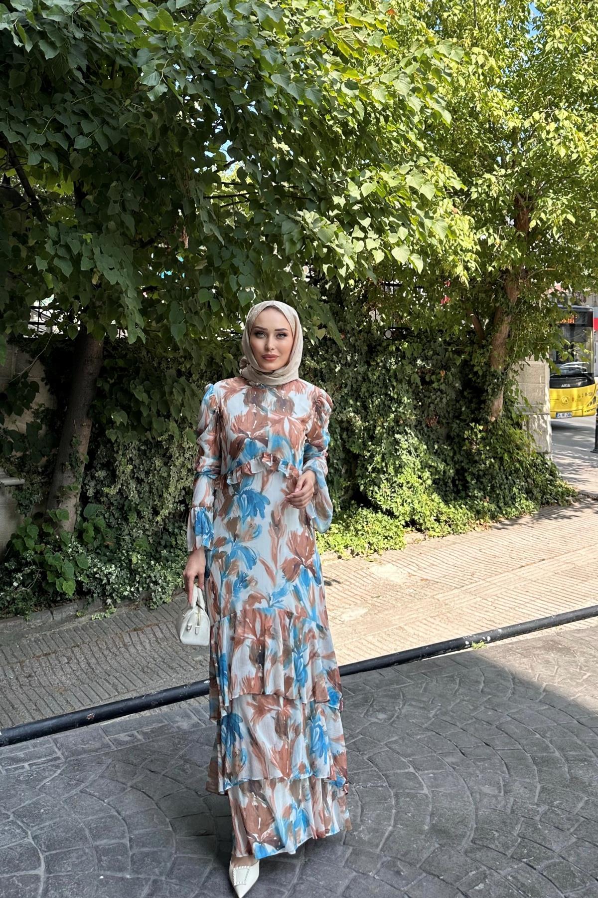 Flowers Tasarım Elbise MAVİ
