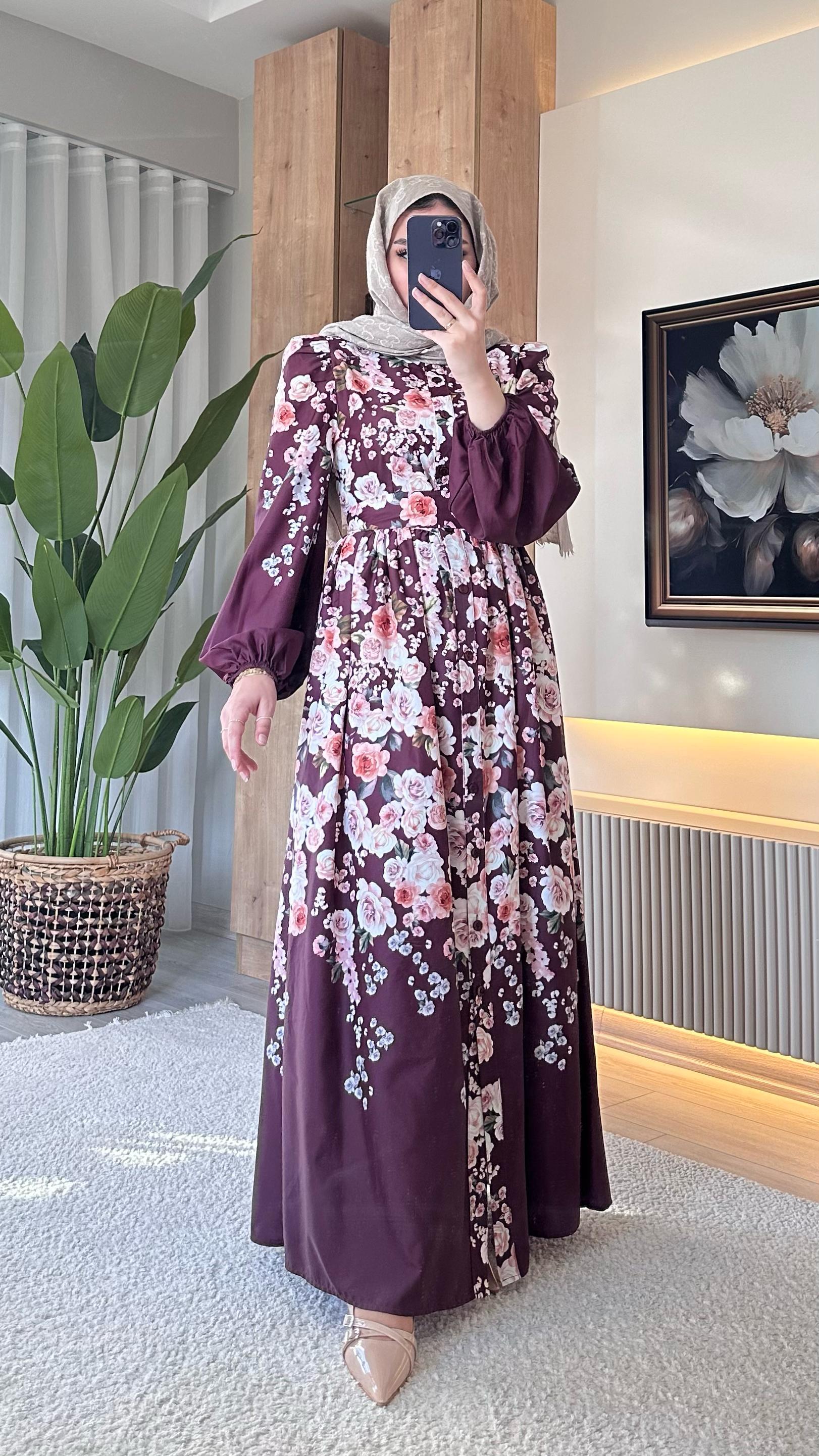 Garden Düğmeli Elbise Bordo